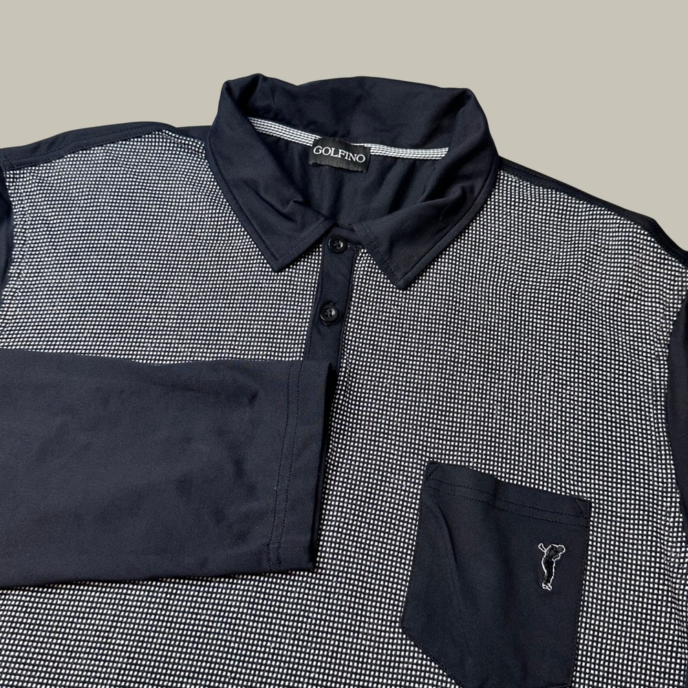 Golfino Polo Shirt Mens XXL 5231615 Black Micro Check Pebble Beach Athletic